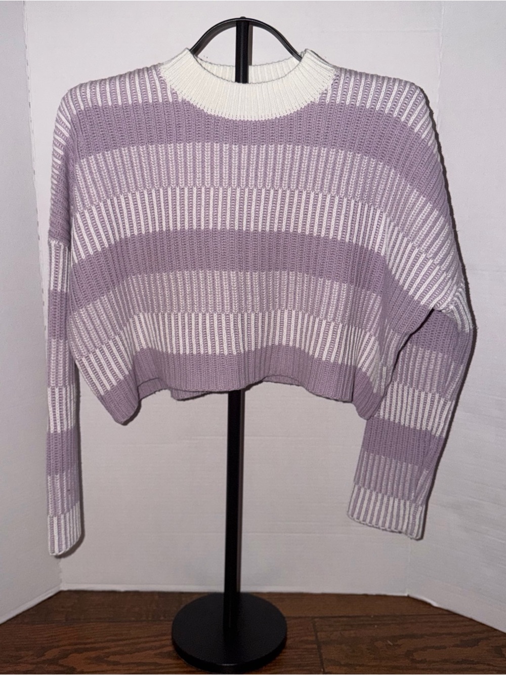 Sincerely Jules Lavender & White Striped Cropped Crew Sweater
